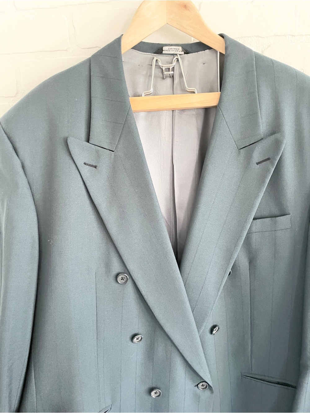 Vintage Power Blazer Virgin Wool Striped Oversized Teal A. Gold & Sons Sz 52L - Picture 5 of 16